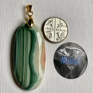 SATURN CHALCEDONY 43x21MM OVAL PENDANT WITH GOLD PLATED BAIL - Picture 1 of 6