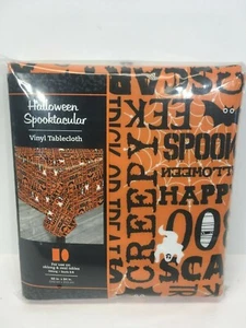 Halloween Vinyl Table Cloth - Boo, Creepy, Treats - For Rectangle & Oval 60"x80" - Picture 1 of 4