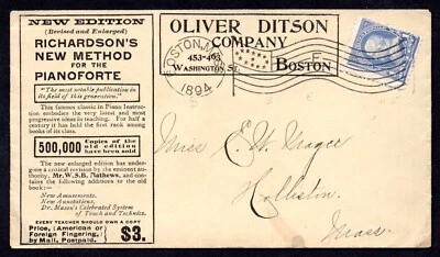 US 1894 ADVERTISING MUSIC & PIANO NEW METHOD OF INSTRUCTION OLIVER DITSON CO. - Image 1 of 2