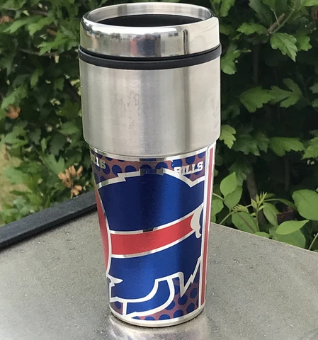Buffalo Bills NFL Metallic Travel Tumbler  Stainless Steel and Black Vinyl 16oz Cover