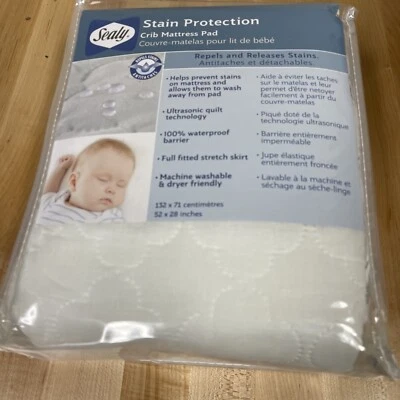 Almohadilla de colchón para cuna de bebé SEALY impermeable protección contra manchas 52"×28" ajustada nueva Foto 1 de 3