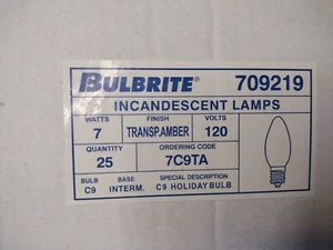 Bulbrite 7W 120V - Transp Amber Bulbs Box of (25) NEW Holiday Bulbs 709219 7C9TA - Picture 1 of 4