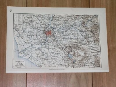 1912 ANTIQUE MAP OF VICINITY OF ROME ITALY TIVOLI ALBANO ZAGAROLO VELLETRI - Image 1 of 4