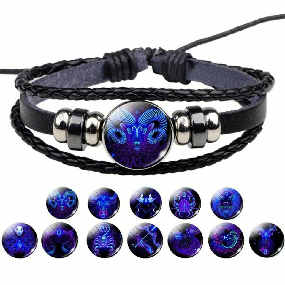 Damen Herren Surferarmband Sternzeichen Blau Geschenk Bracelet Horoskop Chunk - Bild 1 von 4