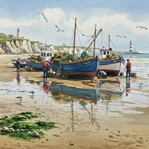 Boat On The Beach XIII, Carlos Casamayor, Wall Decor Art Print Poster 14" x 11" - Picture 1 of 1