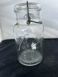 Vintage Ball Ideal Quart Klarglas Einmachglas mit Deckel & Drahtkugel - Bild 1 von 4