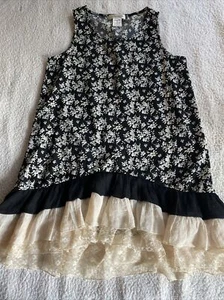paisley vine tunic dress Black Floral Ruffle Lace Bottom Size S - Picture 1 of 4