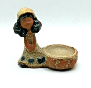 Counterpoint San Francisco Boho Girl Curly Hair Hat Trinket Dish Clay Art Japan - Picture 1 of 9