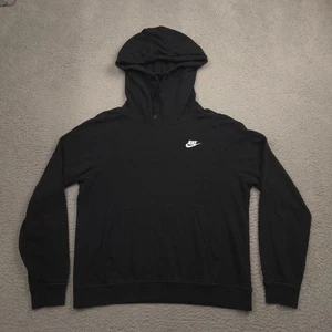 Nike Women’s Hoodie M Black Funnel Neck Pullover Sweatshirt Fleece Swoosh Logo - Picture 1 of 10