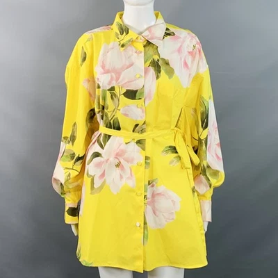 VALENTINO SS21 Size M Yellow Multi Color Cotton Silk Floral Oversized Dress - Image 1 of 4