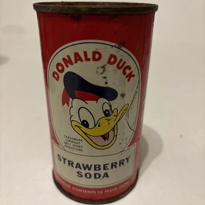 DONALD DUCK IMITATION STRAWBERRY SODA FLAT TOP 12 oz. SODA CAN - Walt Disney - Image 1 of 4