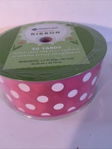 Wired Ribbon 50 Yards 2.5 in Wide Member’s Mark Pink w/White Dots NEW Wire Edge - Picture 1 of 3