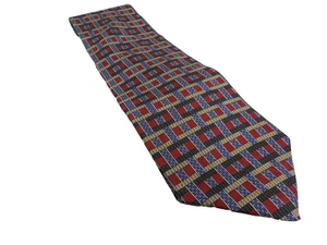 Kenneth Cole Herren Krawatte 58" lang / 4" breit Seide rot/blau/taupe Gitter - Bild 1 von 5