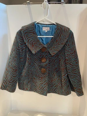 3 Sisters Geometric Mod Jacket 3/4 Sleeves Women's Size S Teal Brown - Image 1 of 4