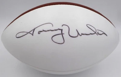 Johnny Unitas Signed White Panel Football Baltimore Colts Beckett #AB08921 - Image 1 of 4