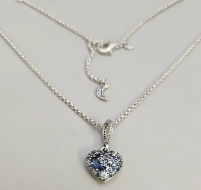 Collar Pandora A La Luna Y Espalda Corazón Plata Esterlina 18"  Foto 1 de 4