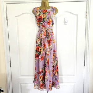 COLDWATER CREEK Womens 100% Silk Maxi Dress Size 12 Purple Floral Day Dress - Picture 1 of 10