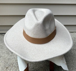 NWT Francesca's Hat - Womens Heather Oat Wool Blend Wide Brim Country Western - Picture 1 of 7