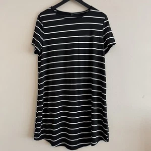 Shein Size 16-18 Black Stripe Short Sleeve T-shirt Dress Short - Picture 1 of 8