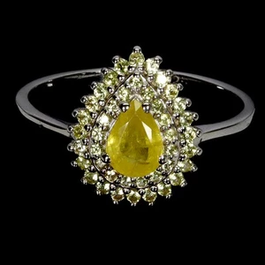 925 Sterling Silver Ring Pear Yellow Sapphire 7x5mm Natural Gemstone Size 9 - Picture 1 of 14