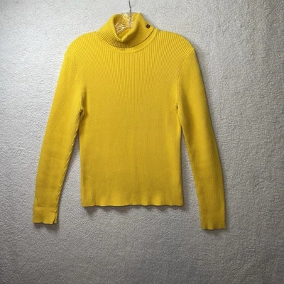 Suéter Vintage Años 90 LRL Lauren Ralph Lauren Cuello Alto Medio Amarillo Acanalado Foto 1 de 4