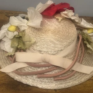 Crowley’s Detroit Vintage Strohhut große Blumenborte Schleife - Bild 1 von 14