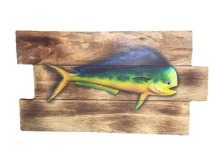 MAHI MAHI DOLPHIN AIR BRUSHED WALL ART ISLAND HOME DECOR TIKI BAR TROPICAL PATIO - Picture 1 of 2