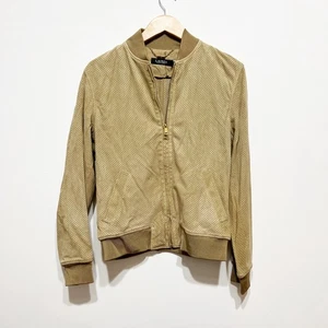 LAUREN Ralph Lauren Women's Genuine Goat Suede Leather Perforated Jacket Beige - Picture 1 of 4