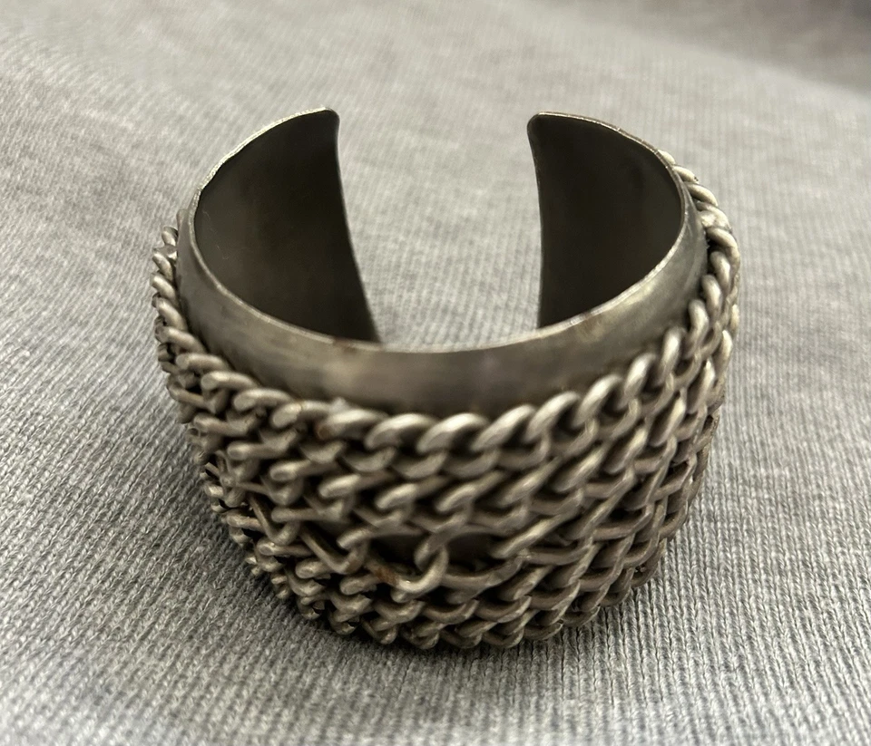 Vintage Handmade Stainless Steel Welded Chains Bangle Bracelet - Image 1 of 4