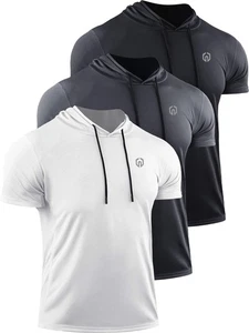 Camisa de correr para hombre Camisas atléticas de entrenamiento de malla con capuchas, paquete de 5084, 3, negra... - Imagen 1 de 6