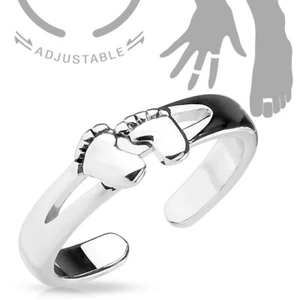Silver Toe Ring or Mid Ring - Foot Print Pattern - Picture 1 of 4