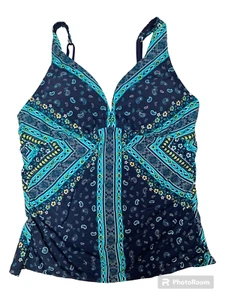 Jantzen Tankini size 10 Blue Paisley Adjustable Strap Underwire Bathing Suit TOP - Picture 1 of 14