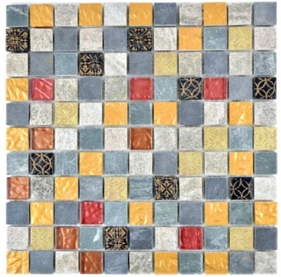 Mosaico Tessere traslucido vetro crystal pietra grigio nero oro 83-0207 |1foglio - Immagine 1 di 4