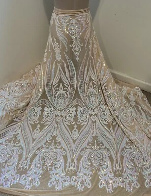 Pink White Nude Iridescent 4way Stretch Sequins Fabric 50” Width 1 Yard - Image 1 of 4