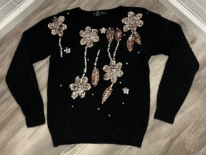 Vintage 80er Pailletten Pullover Retro Vintage Urlaub Metalle gemischt Damen Gr. S - Bild 1 von 8