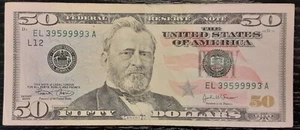 $50 Trinary "9999" Quad Fancy Serial Number 39599993 5 of a kind. 98% Very Cool - Picture 1 of 2