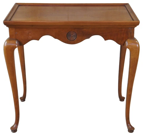 1967 Thomasville Furniture Queen Anne Cherry Side Tea Table Pull Out Trays Vtg Cover