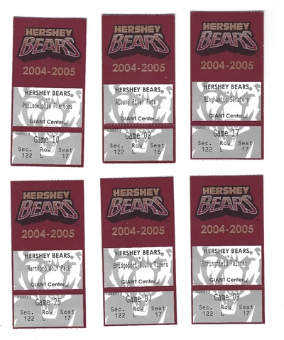 2004-05 Hershey Bears (AHL) Ticket Stubs--lot of 6 different Cover