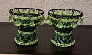Green Beads Metal Moroccan StyleT-Light Candle Holder Metal Is Rusty - Picture 1 of 9
