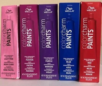 Paquete de 5 tubos de pintura con dije de color semipermanentes SURTIDOS, rosa, púrpura, rojo Foto 1 de 2