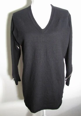 Suéter largo de lana negro mediano Sandro para mujer talla 2 con detalle de cremallera en las mangas Foto 1 de 4