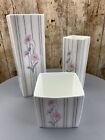 Set Of 3 Coalport Pink Poppy Contemporary Cubed Bone China Vases 1990s 21cm Etc