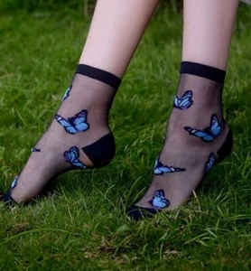 Mesh Butterfly Socks ~ Fairycore ~ Ladies Socks ~ Crew Socks ~ Ankle Socks - Picture 1 of 3