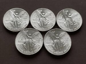 Lot of 5 -1985 Mexico Libertad Plata Pura 1 Oz .999 Fine Silver Coin BU 