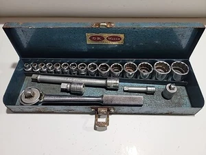 SK Wayne 3/8"/1/4"Drive Ratchet  Socket Set 21 Pcs in Blue Metal Box 3/16-7/8" - Picture 1 of 13