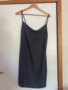 Dotti Size 10 Black And Silver Metallic Sparkly Party Dress Short Stretch - Picture 1 of 9