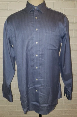 Men's Kirkland Signature Blue Stripe Long Sleeve Button Front Shirt Sz L 16.5 - Image 1 of 3