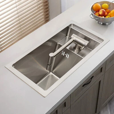 Single Bowl Bar Kitchen Laundry Sink Set Stainless Steel Hidden w/Folding Faucet - Image 1 of 4