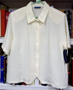 Women's KAREN SCOTT Style 12316 Color Cream G7597 Size L Button Up Blouse Shirt - Picture 1 of 7