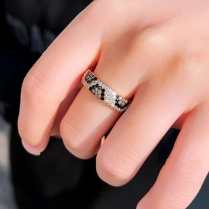 Anillo de leopardo serpiente redondo grande enchapado en oro multicolor circonita cúbica joyería para novia boda - Imagen 1 de 16